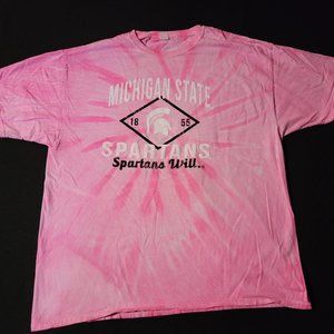 2XL Unisex Pink Awareness Tie Dye MSU Spartans Tee TShirt